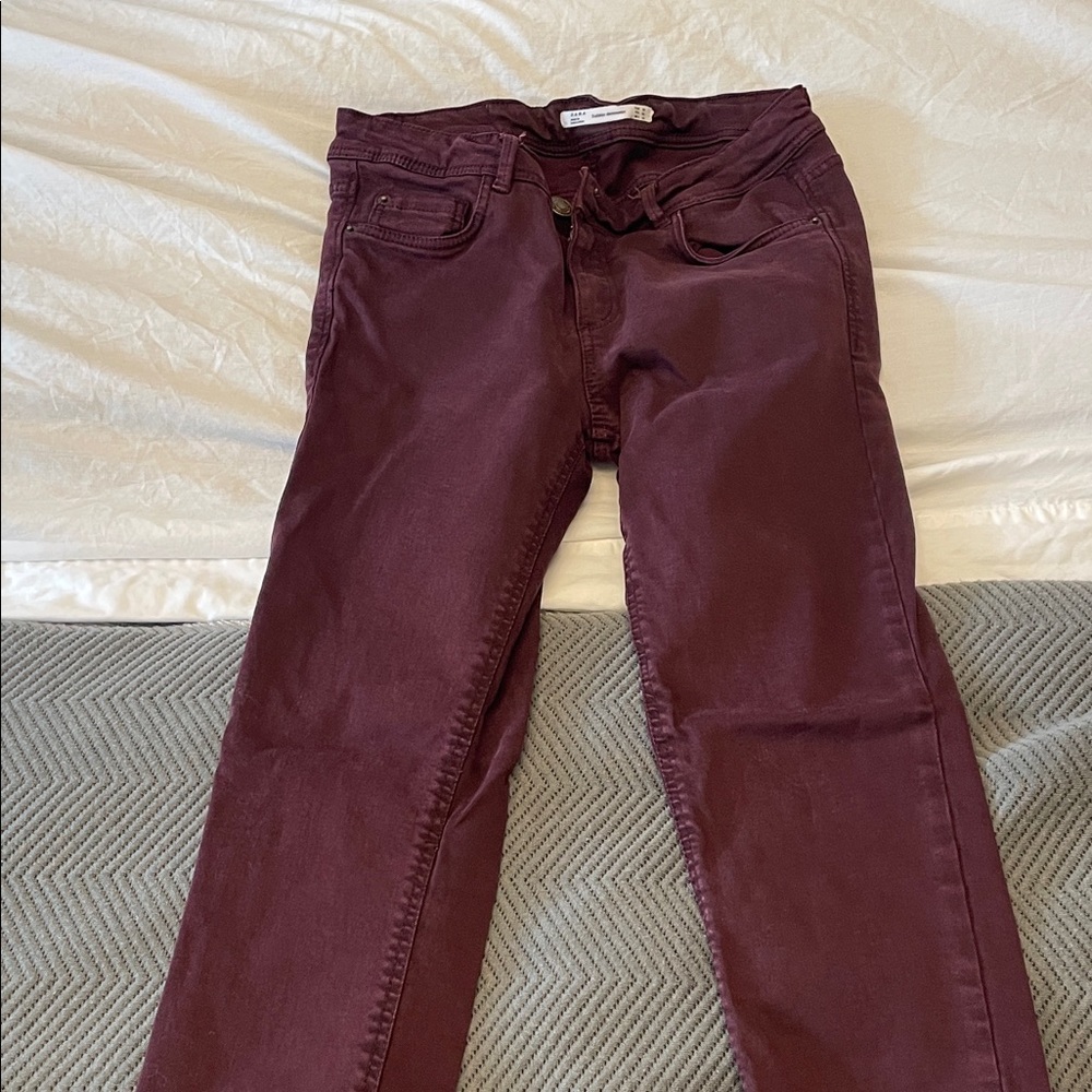 Zara Women's Skinny Jeans - Burgundy